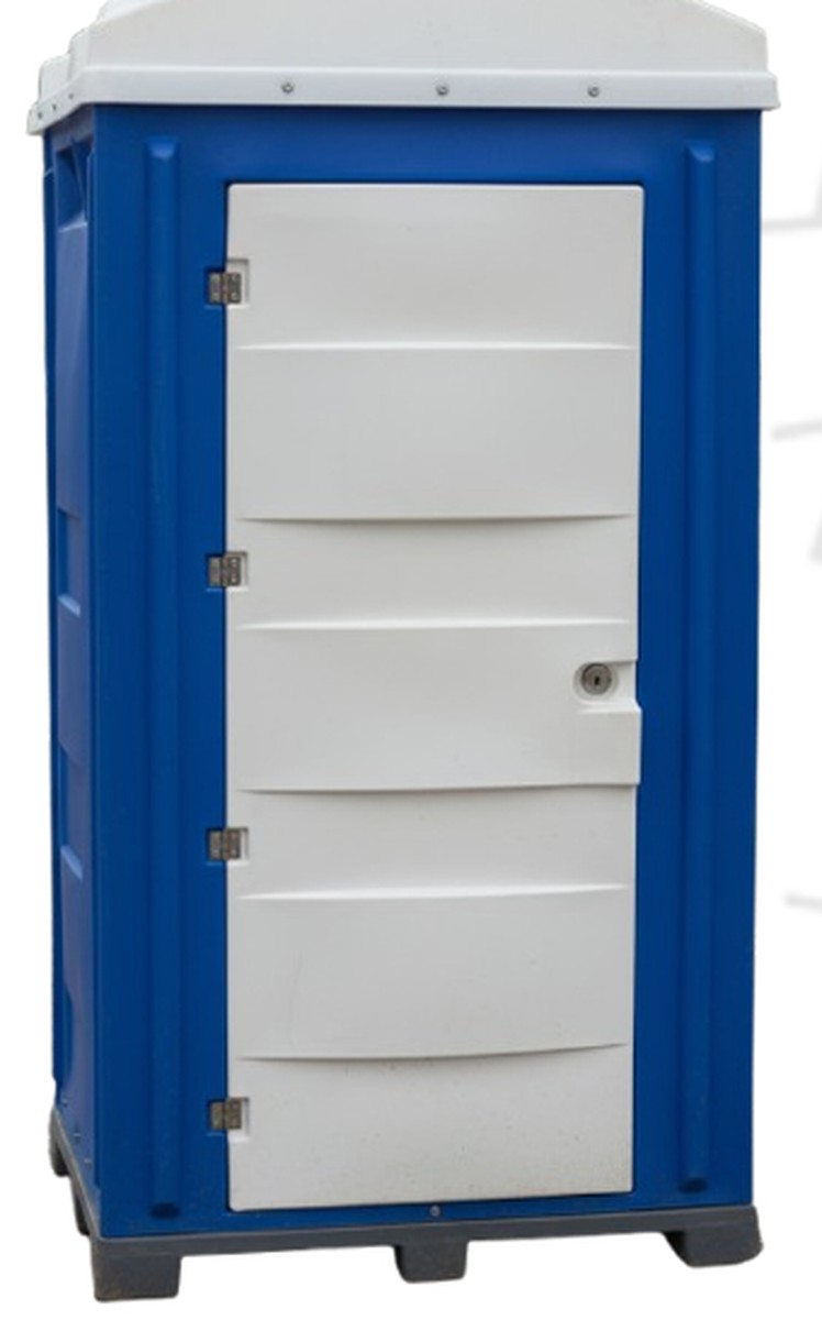 Portable squat toilet Model 2010 polyethylene Alaturka cabin with rooftop water tank, exterior view
