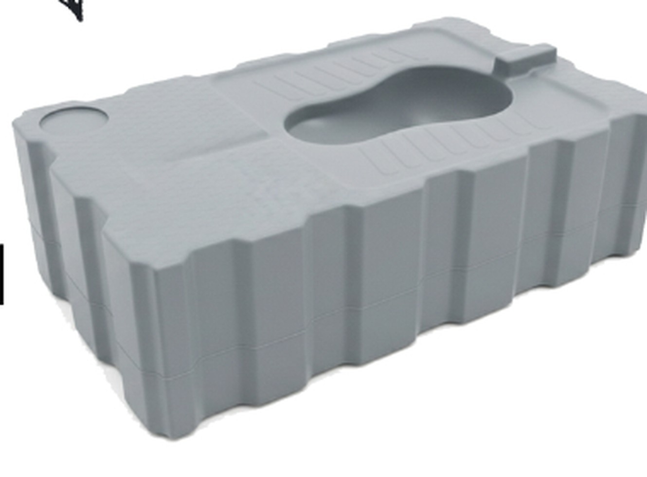 Portable squat toilet Model 2010 waste tank with integrated squat pan detail